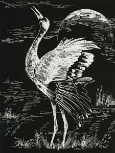 Журавль (гравюра черно-белая)  LORI