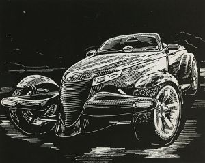 Спортивный автомобиль (гравюра черно-белая)  LORI