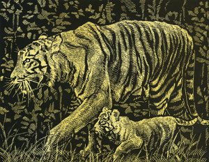 Тигры (гравюра с эффектом золота)  LORI