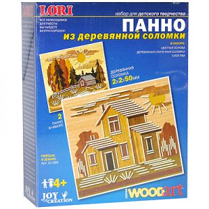 Панно из деревянной соломки Пейзаж домик